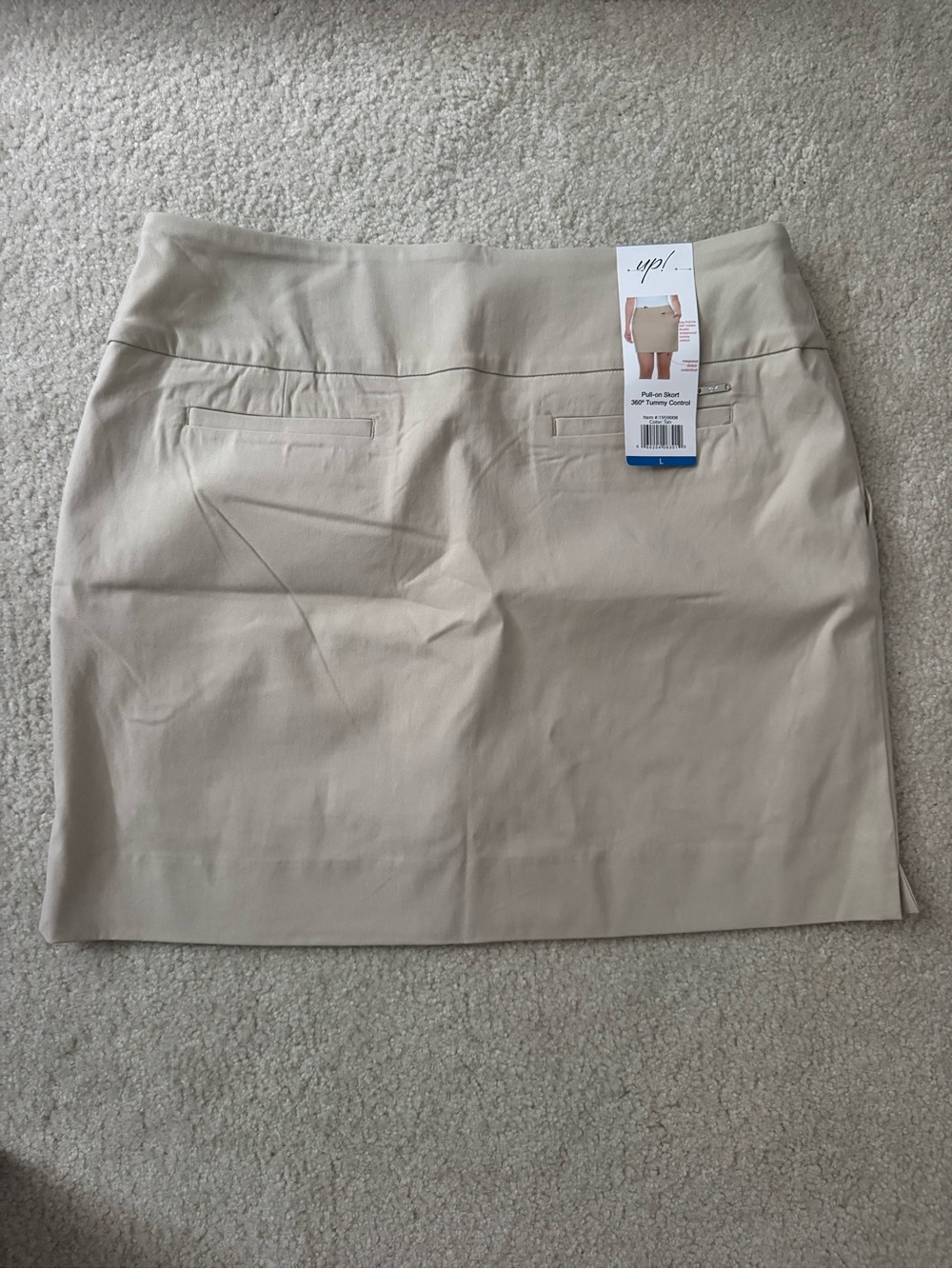 NWT UP! Women's Pull-On Skort Stretch Cotton Tan Beige Mini Skirt Shorts Pockets